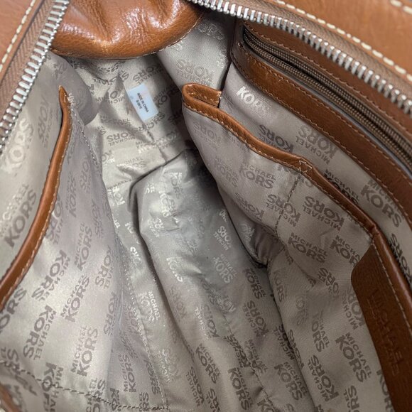 MICHAEL KORS Brookville MK Print Jacquard Leather Bowling Satchel Buckle Strap - Picture 11 of 13